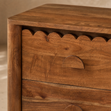 Close-up of Matera Solid Timber Bedside Table wood grain and scalloped drawer detail