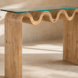 Spoleto Console Table — glass and sculptural timber detail