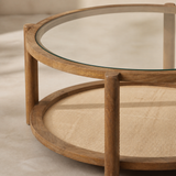 Spoleto Oak & Jute Coffee Table — glass, timber and woven jute detail