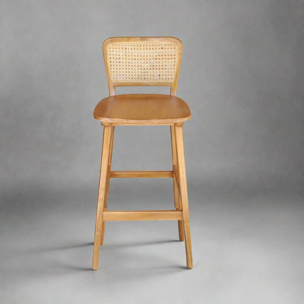 Ayana Rattan & Wood Dining Bar Stool  - Natural Brown Colour
