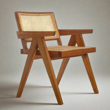 Elba Nordic Rattan & Wood Dining Chair - Natural Brown Colour
