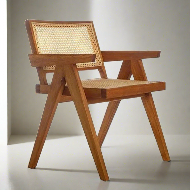Elba Nordic Rattan & Wood Dining Chair - Natural Brown Colour