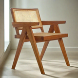 Elba Nordic Rattan & Wood Dining Chair - Natural Brown Colour