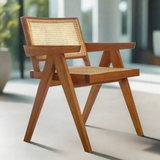 Elba Nordic Rattan & Wood Dining Chair - Natural Brown Colour