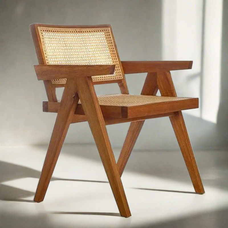 Elba Nordic Rattan & Wood Dining Chair - Natural Brown Colour