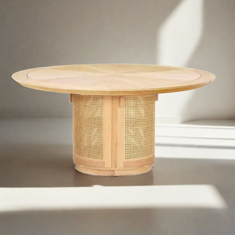 Évora Wood & Rattan Round Dining Table with Storage