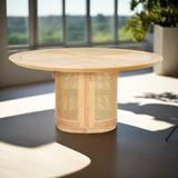 Évora Wood & Rattan Round Dining Table with Storage