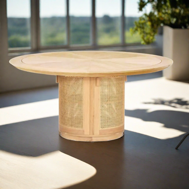 Évora Wood & Rattan Round Dining Table with Storage