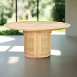 Évora Wood & Rattan Round Dining Table with Storage