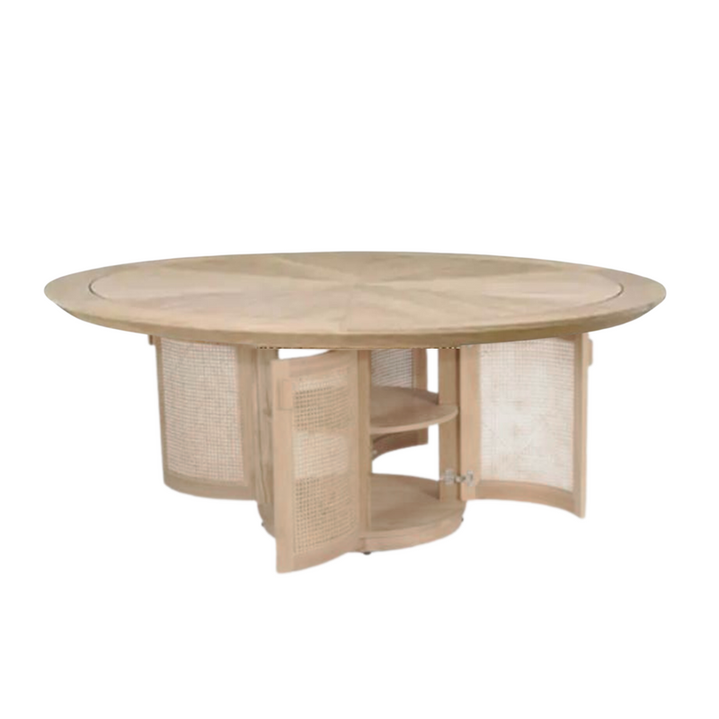 Évora Wood & Rattan Round Dining Table with Storage