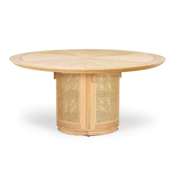 Évora Wood & Rattan Round Dining Table with Storage