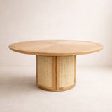 Évora Wood & Rattan Round Dining Table with Storage - Ready to Ship