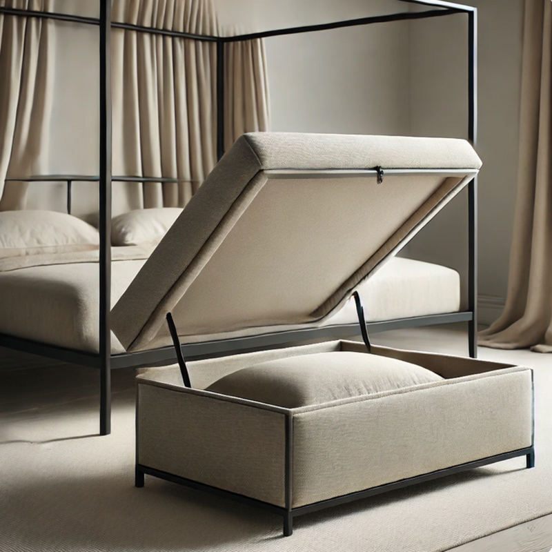 Firenze Ottoman Forged Iron Frame Beige Fabric