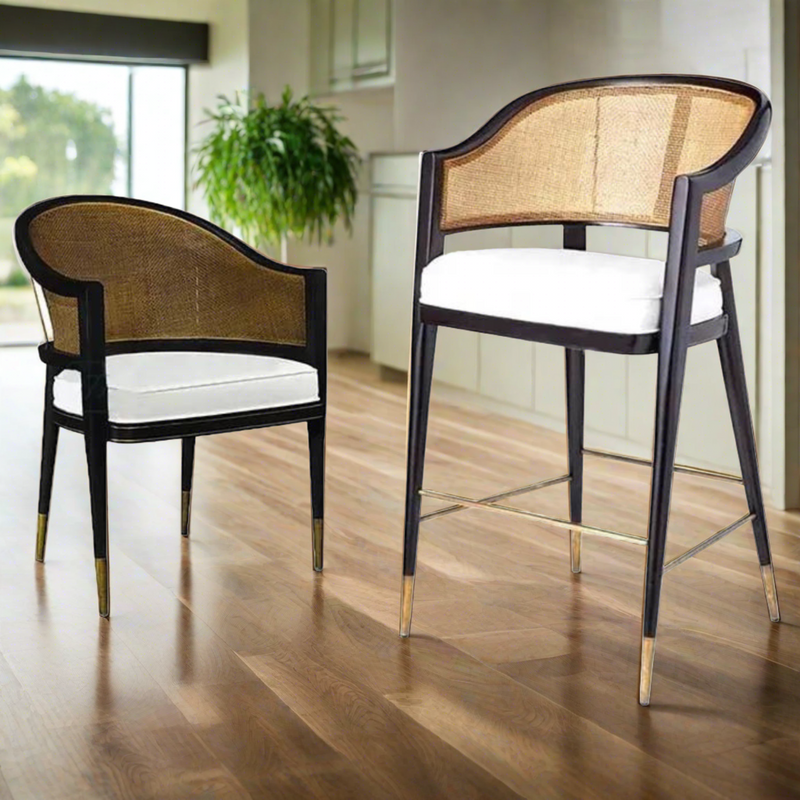 Levanto Kitchen Bar Stool Chairs - Wooden & Rattan