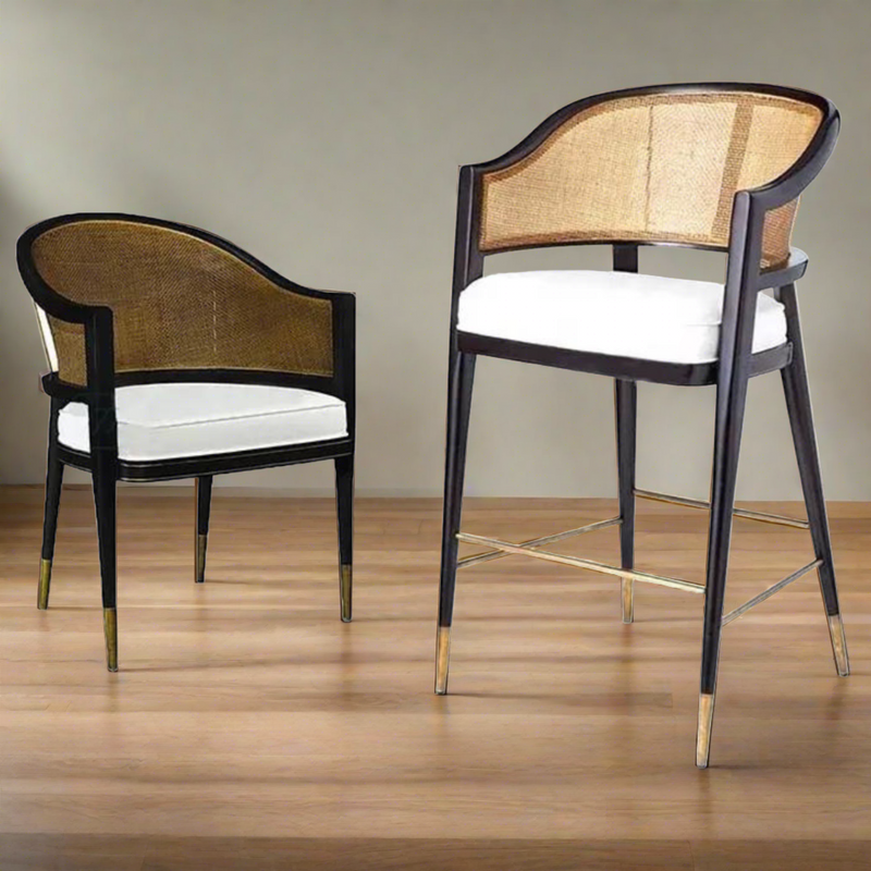 Levanto Kitchen Bar Stool Chairs - Wooden & Rattan