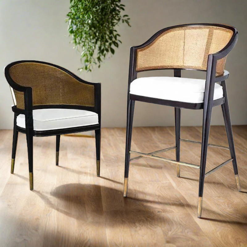 Levanto Kitchen Bar Stool Chairs - Wooden & Rattan
