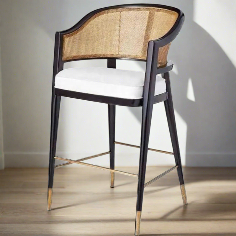 Levanto Kitchen Bar Stool Chairs - Wooden & Rattan