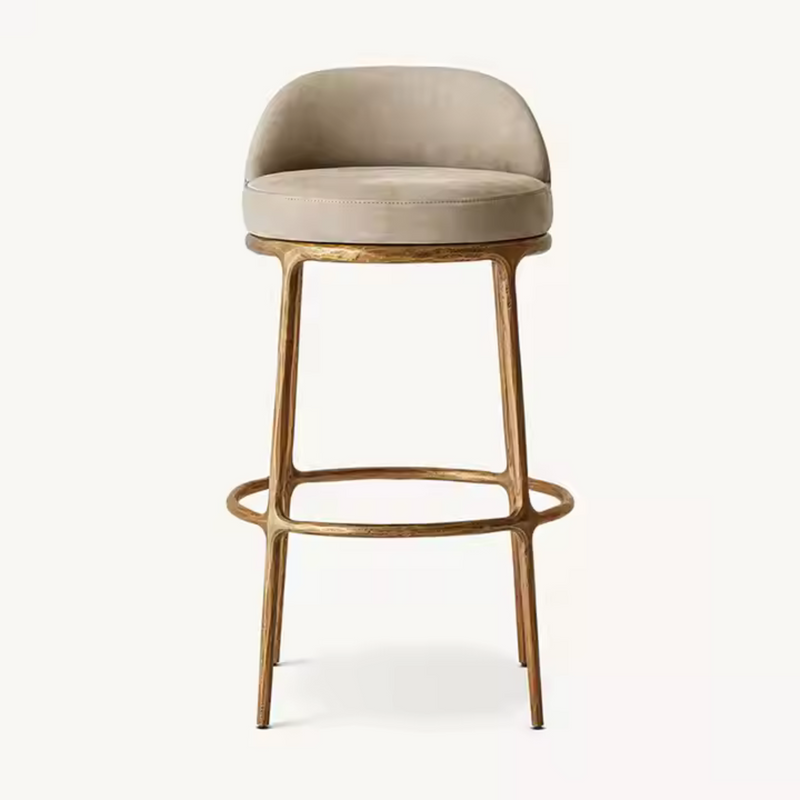Milano Bar Stool with Golden Forged Iron Frame and Upholstered Seat