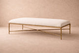 Milano Golden Forged Iron Frame Beige Fabric Ottoman