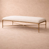 Milano Golden Forged Iron Frame Beige Fabric Ottoman