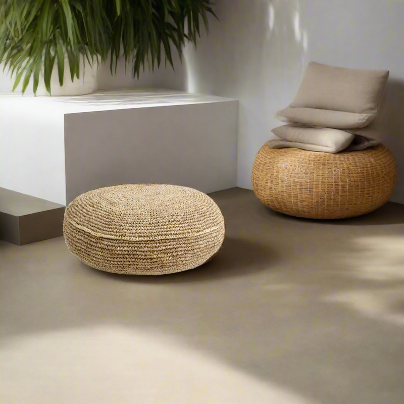 Tidal Occasional Indoor and Outdoor Rattan Floor Pouf & Side Table