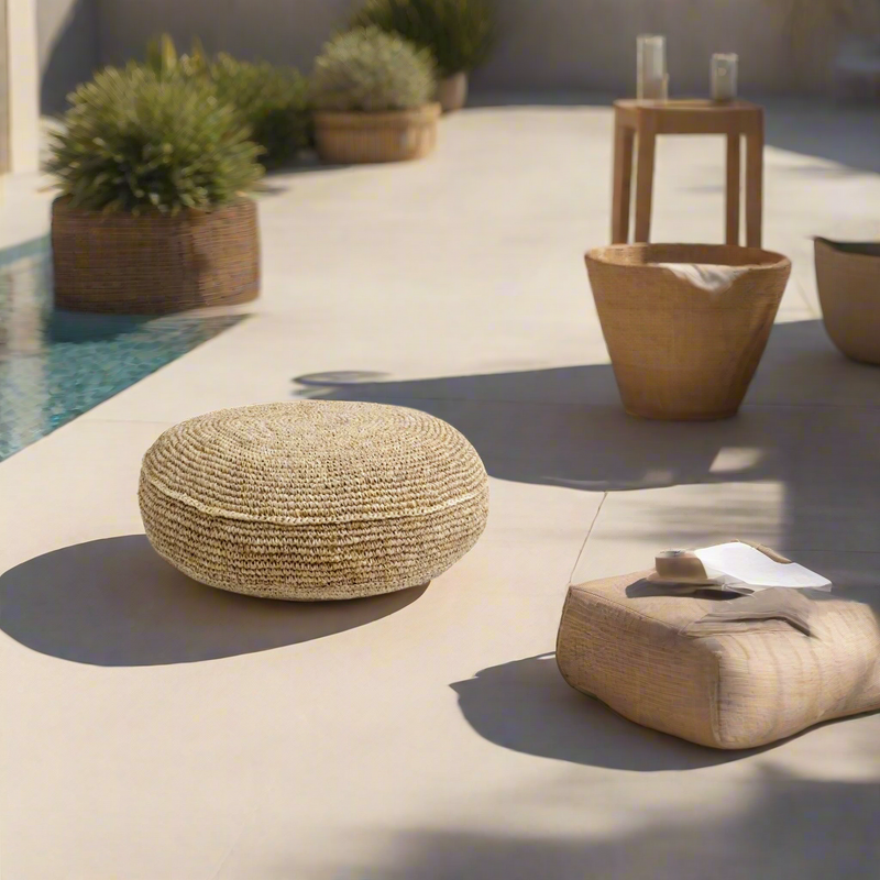 Tidal Occasional Indoor and Outdoor Rattan Floor Pouf & Side Table