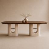 Valenza Travertine Arch Oval Dining Table