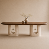 Valenza Travertine Arch Oval Dining Table