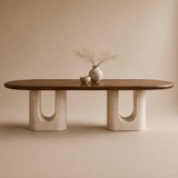Valenza Travertine Arch Oval Dining Table