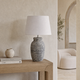 Addie Ceramic Lamp styled in a warm Mediterranean minimalist home