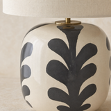 Close-up of Aleah Ceramic Lamp hand-painted botanical glaze and brass fitting