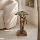 Antigua sculptural palm side table in a premium Mediterranean living room