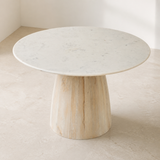 Arezzo round marble and timber dining table elevated view