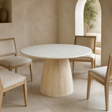 Arezzo round marble and timber dining table in a Mediterranean dining room