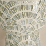 Aria stool close-up of the mother-of-pearl fan mosaic and ivory grout