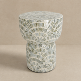 Aria mother-of-pearl mosaic stool in a warm beige studio
