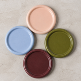 Arli ceramic set in blue blush olive and burgundy from above