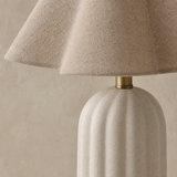 Aspen Resin Lamp Ivory fluted resin and linen finish close-up