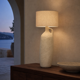 Aspen Resin Table Lamp illuminated in an evening interior