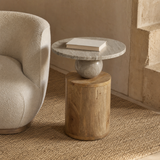 Assisi Marble & Timber Side Table in a warm evening reading corner