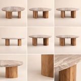 Original CTC views and material details of Aurelia Marble and Curved Acacia Coffee Table