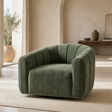 Aurelia Sculptural Swivel Chair in a premium Mediterranean minimalist living room