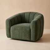 Aurelia Sculptural Swivel Chair in a warm beige Elara studio