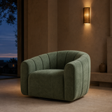 Aurelia Sculptural Swivel Chair in a sophisticated European evening interior