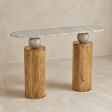 Avellino Marble Console Table in a warm beige studio