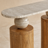 Avellino Marble Console Table close-up of marble, stone and timber finishes