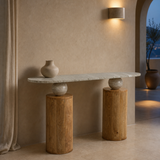 Avellino Marble Console Table in an elegant Mediterranean evening interior