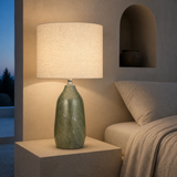 Bali Rattan Lamp illuminated in an elegant Mediterranean bedroom
