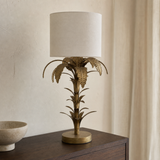 Bermuda antique brass palm table lamp from an alternate angle