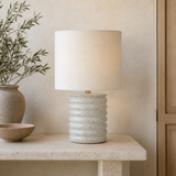 Bern Blue ceramic table lamp in a premium Mediterranean limestone interior